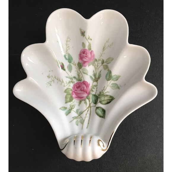 Other - Vintage Mitterteich Porcelain Shell Dish Pink Roses Gold Trim Trinket Candy Dish